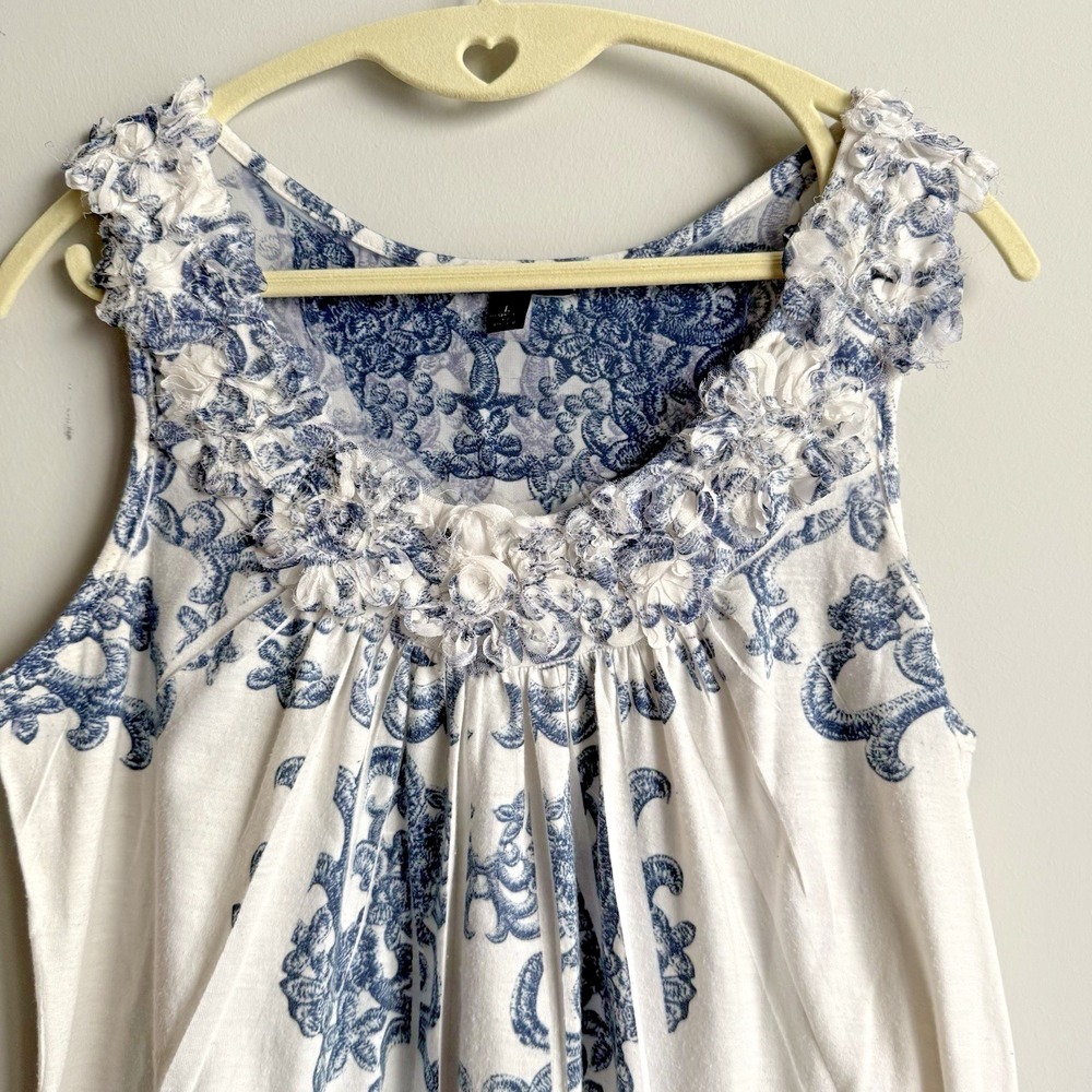 ESPRESSO Y2K Babydoll Tank Top L Lace Blue Floral Camisole Boho Cottage Fairy - Picture 5 of 12